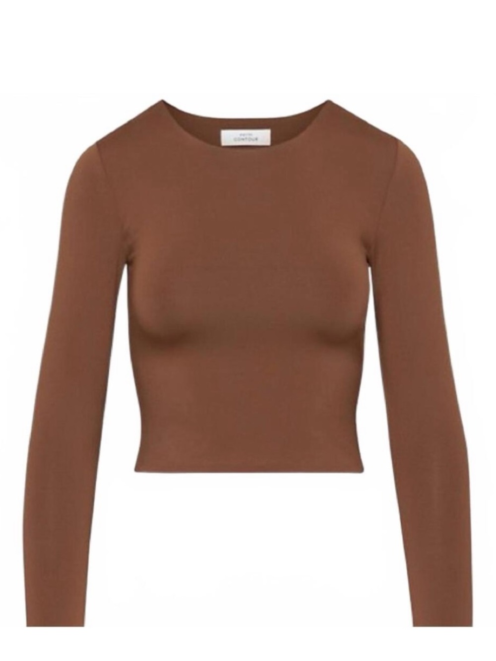 Babaton Contour Long-Sleeve Crew Cropped Top - Rust Brown size S